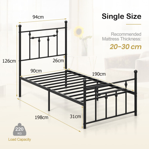 Casart Single Bed Frame Metal Slats Supported Platform Bed w/ Headboard 2