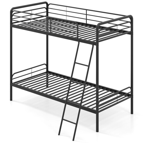 Casart Metal Bunk Bed Heavy Duty Single Over Single Bunk Bed w/ Ladder-Black