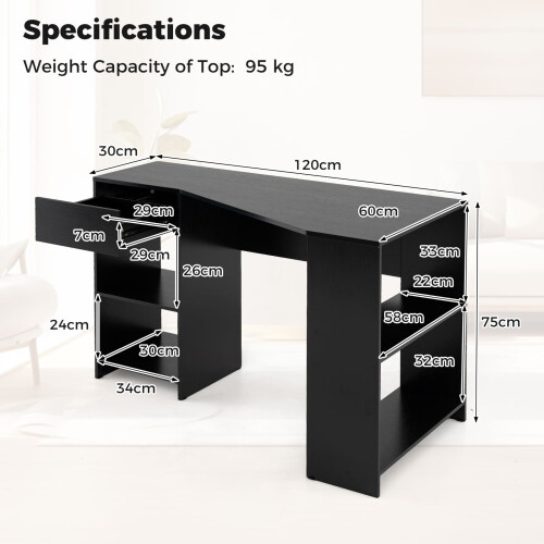 Casart L-Shaped Computer Desk Compact Corner Executive Desk w/Storage-Black 1