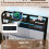 Casart Single Size Metal Bed Frame w/ LED Light & Charging Station-Brown 6