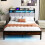 Casart King Size Metal Bed Frame w/ LED Light & Charging Station-Brown 4