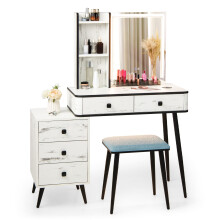 Vanity Table Set Modern Dressing Table w/ 3-Color Mirror & Drawers Dresser Desk