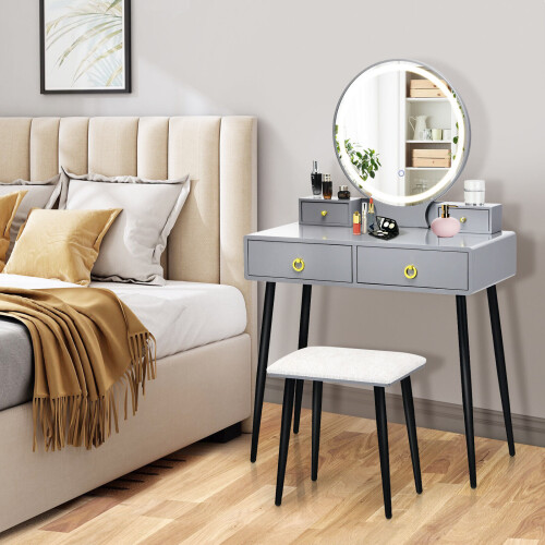 Casart Makeup Vanity Desk with Lighted Mirror Modern Dressing Table-Grey 2