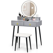 Makeup Vanity Desk with Lighted Mirror Modern Dressing Table-Grey