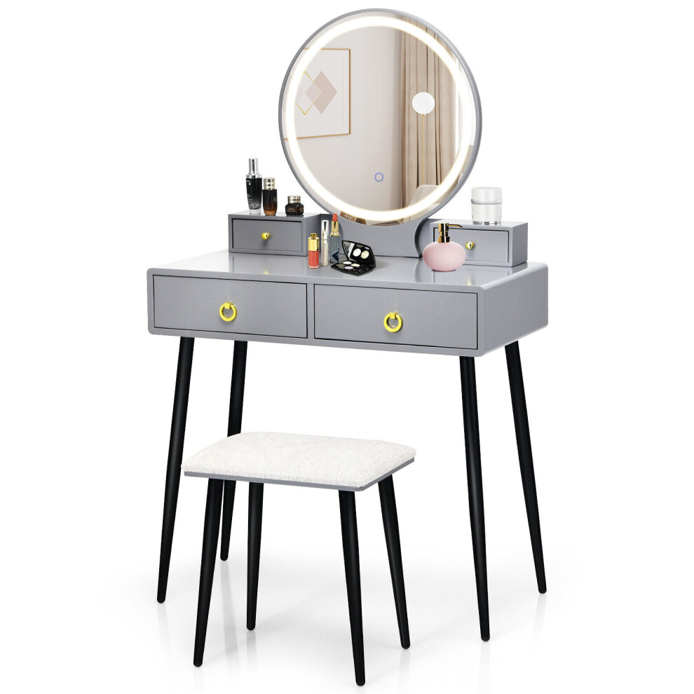 Makeup Vanity Desk with Lighted Mirror Modern Dressing Table-Grey