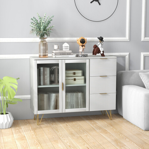 Casart Kitchen Storage Sideboard Dining Buffet Server Cabinet Cupboard W/ 2 Glass Doors 2