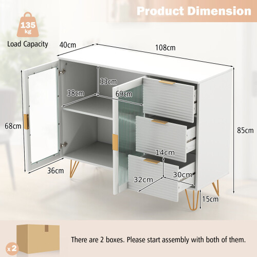Casart Kitchen Storage Sideboard Dining Buffet Server Cabinet Cupboard W/ 2 Glass Doors 1