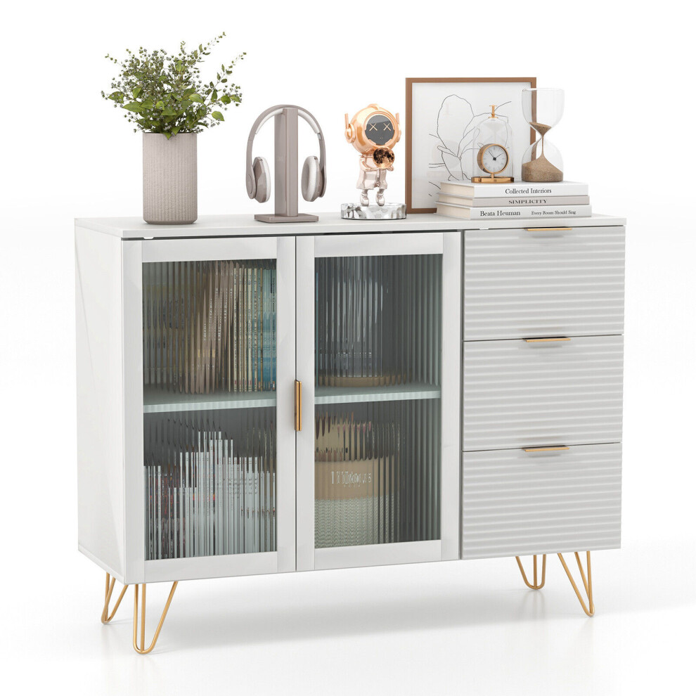 Kitchen Storage Sideboard Dining Buffet Server Cabinet Cupboard W/ 2 Glass Doors