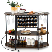 Wine Bar Cabinet 3 Tier Industrial Wine Rack with Storage Shelves Glass Holder