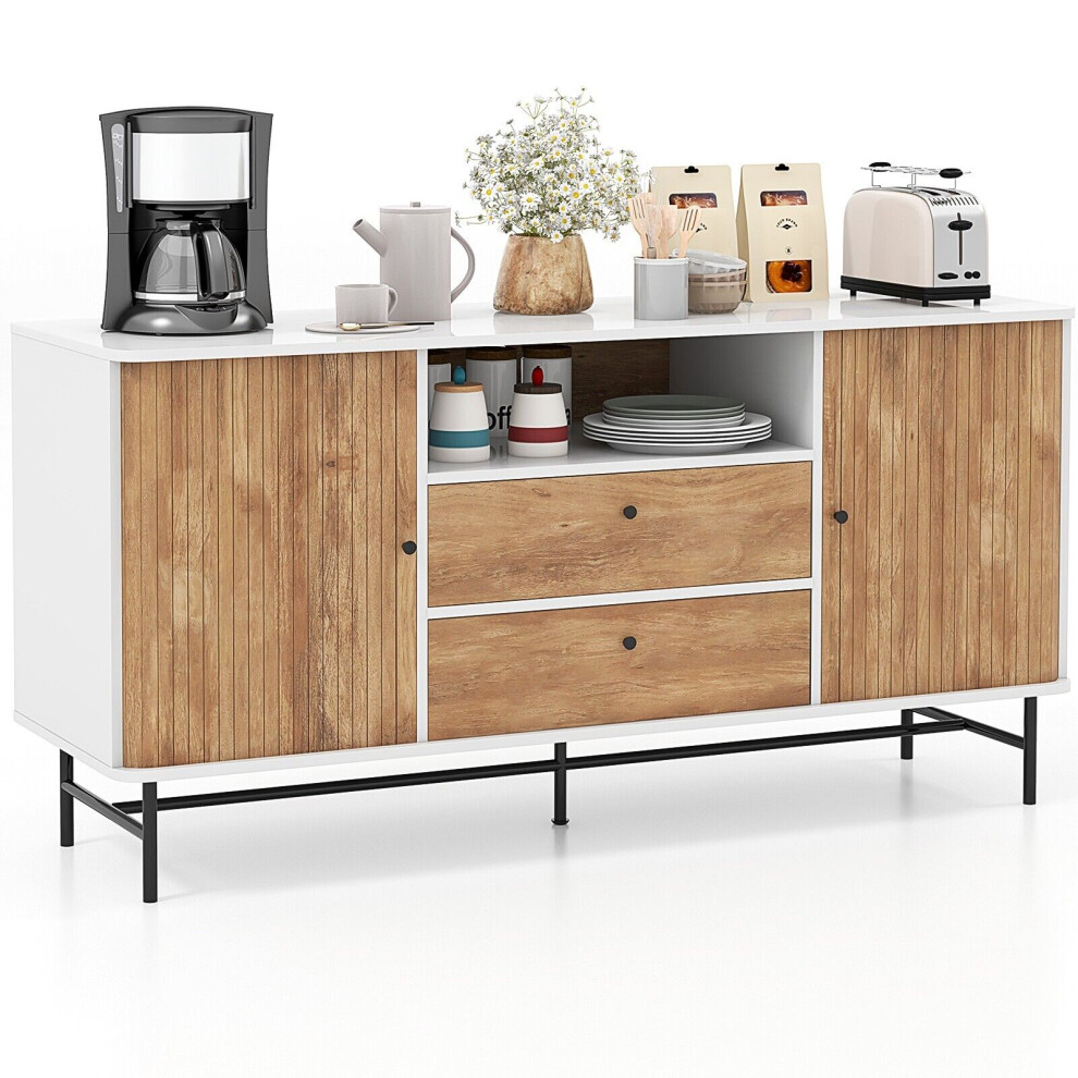 Wooden Buffet Cabinet Storage Sideboard Bar Station w/ Sliding Tambour Doors