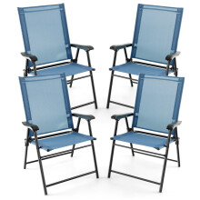 Set of 4 Patio Folding Dining Chairs Outdoor Portable Sling Back Chairs