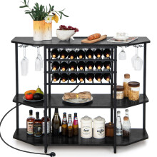 Wine Bar Cabinet 3 Tier Industrial Wine Rack with Storage Shelves Glass Holder