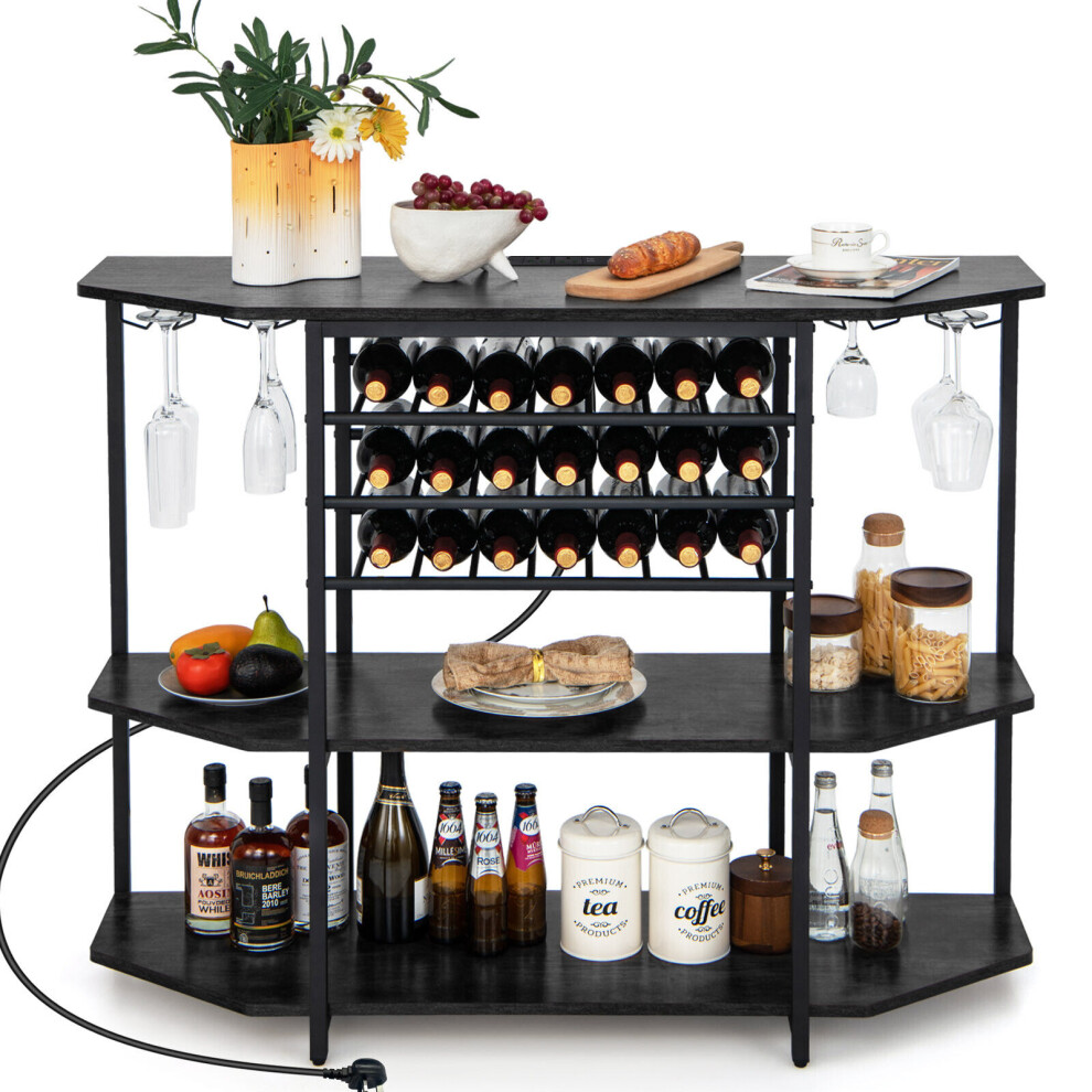Casart Wine Bar Cabinet 3 Tier Industrial Wine Rack With Storage Shelves Glass Holder