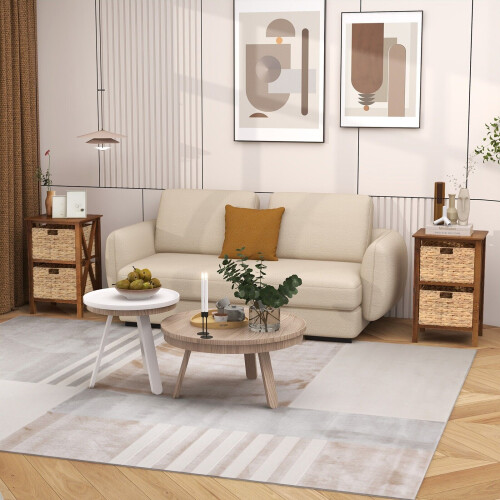 Casart Set of 2 Nightstand 2-Tier Sofa Side Table X-Shaped 2-Drawer End Table 2