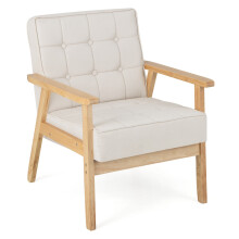 Modern Upholstered Accent Sofa Chair Wooden Armchair w/ Rubber Wood Armrests