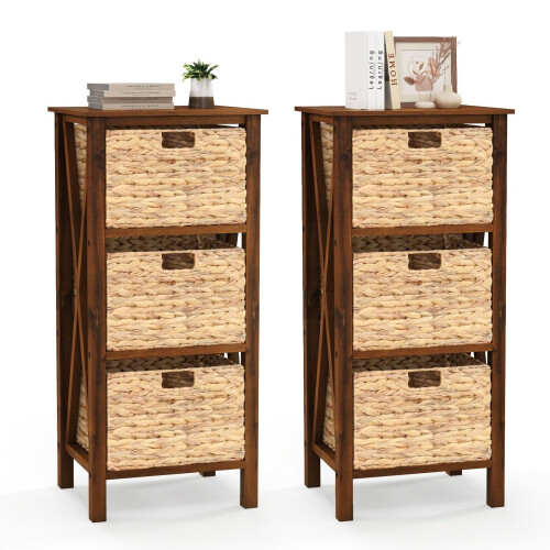 Casart Set of 2 Nightstand 3-Tier Sofa Side Table X-Shaped 3-Drawer End Table