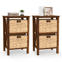 Set of 2 Nightstand 2-Tier Sofa Side Table X-Shaped 2-Drawer End Table