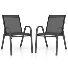Set of 2 Patio Chairs Stackable Metal Breathable Fabric Dining Chair