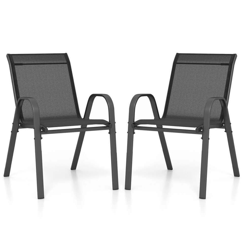 Casart Set Of 2 Patio Chairs Stackable Metal Breathable Fabric Dining Chair