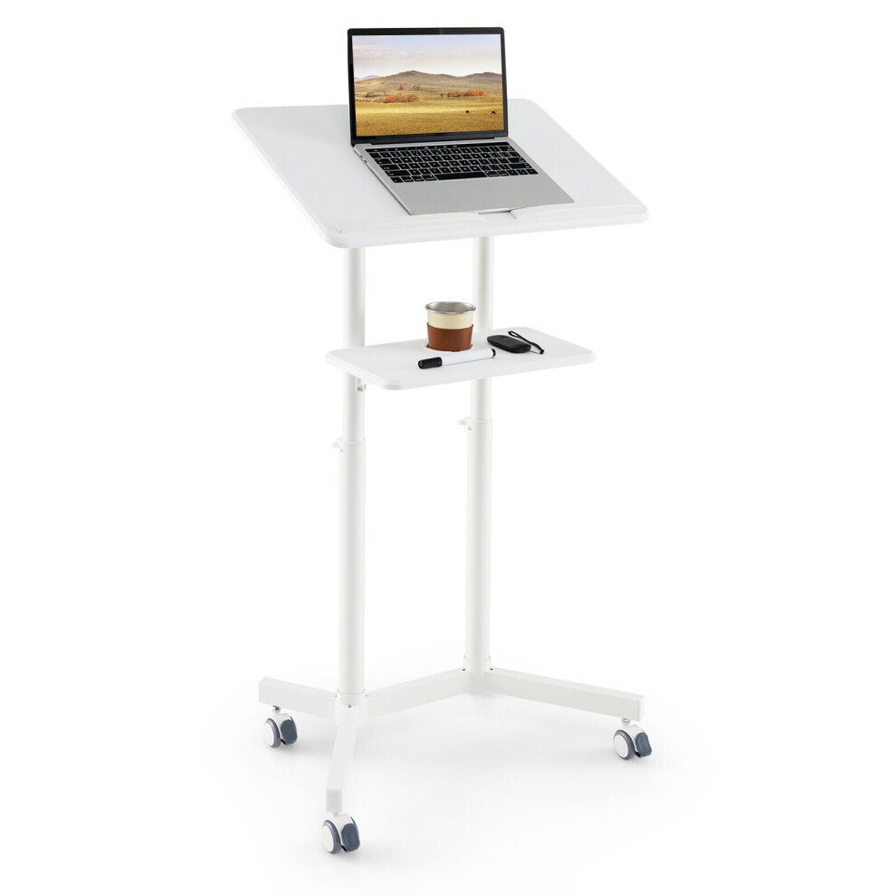 Mobile Lectern Podium Adjustable Rolling Laptop Cart with Tilting Top