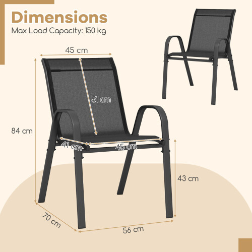 Casart Set of 2 Patio Chairs Stackable Metal Breathable Fabric Dining Chair 1