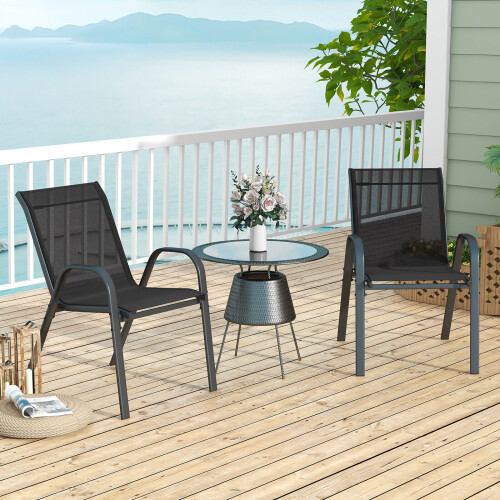 Casart Set of 2 Patio Chairs Stackable Metal Breathable Fabric Dining Chair 2