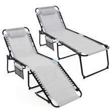 Patio Folding Chaise Lounge Chair Portable Sun Lounger-Grey