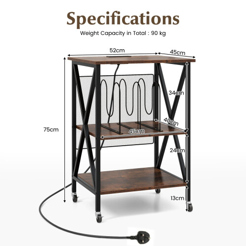Casart Record Player Stand Side Table with Charging Station 1