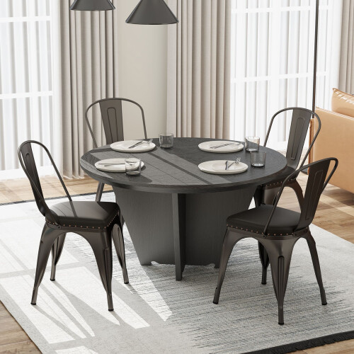 Casart Metal Dining Chair Set of 4 Indoor Stackable Kitchen Chairs-Gun Grey 2