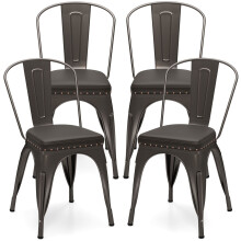 Metal Dining Chair Set of 4 Indoor Stackable Kitchen Chairs-Gun Grey