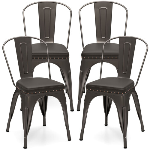 Casart Metal Dining Chair Set of 4 Indoor Stackable Kitchen Chairs-Gun Grey