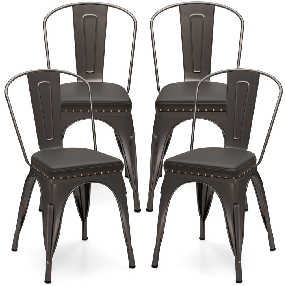 Casart Metal Dining Chair Set Of 4 Indoor Stackable Kitchen Chairs-Gun Grey