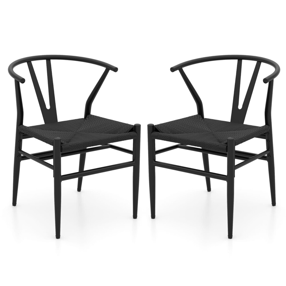 Wishbone Dining Chair Set of 2 Modern Weave Armchairs-Black