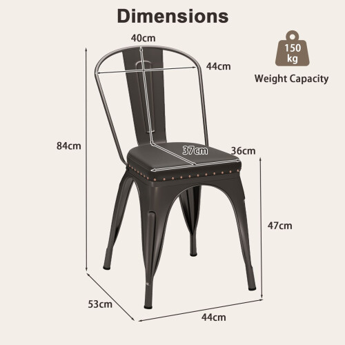 Casart Metal Dining Chair Set of 4 Indoor Stackable Kitchen Chairs-Gun Grey 1