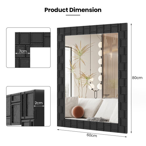 Casart Wooden Framed Wall Mirror Vertical & Horizontal Mounting Rectangular Mirror 1