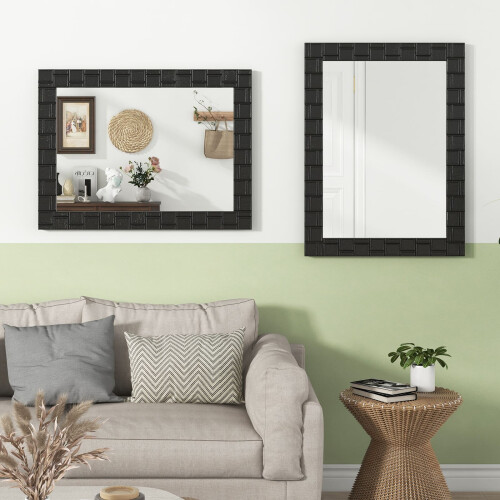 Casart Wooden Framed Wall Mirror Vertical & Horizontal Mounting Rectangular Mirror 2