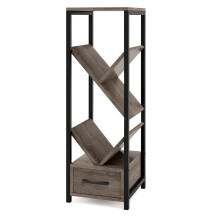 Tree Bookshelf 4 Tier Floor Standing Storage Organizer w/Drawer-Gray
