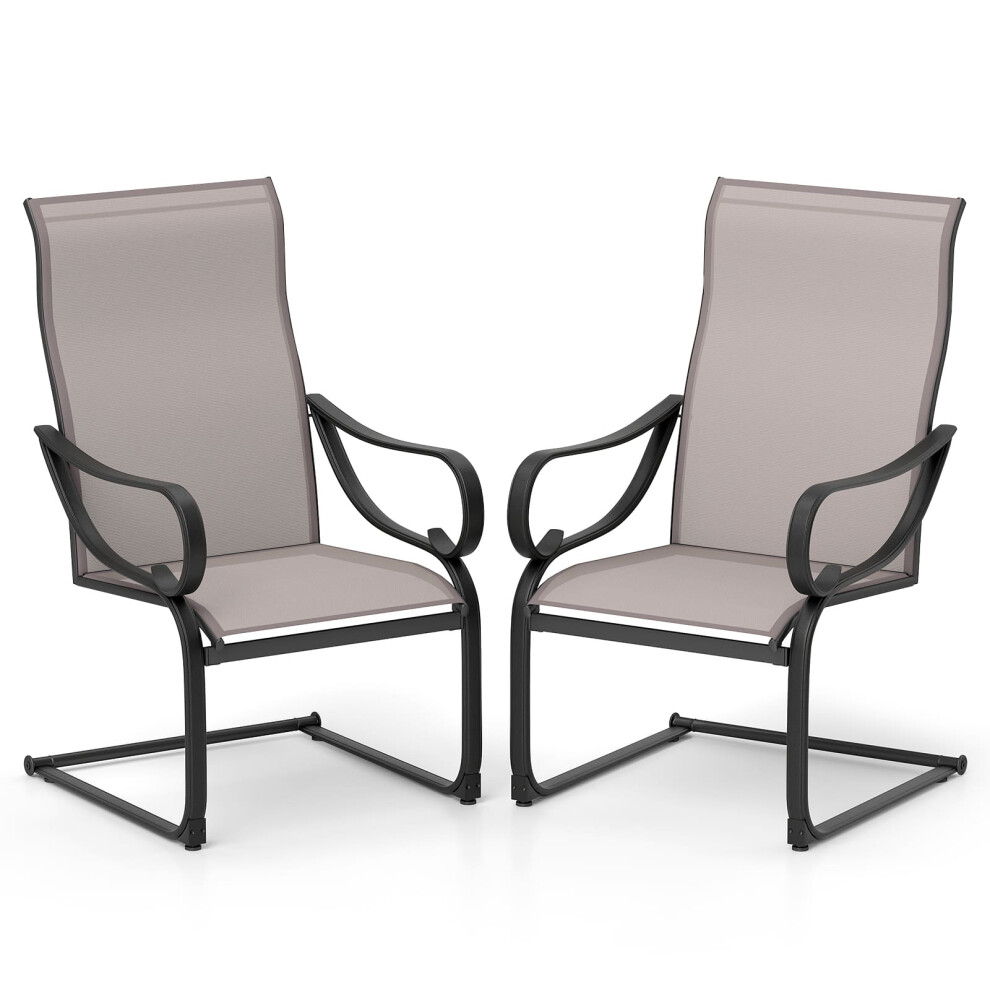 Casart Patio C-Spring Dining Chairs Set Of 2 Sling High-Back Chairs- Grey