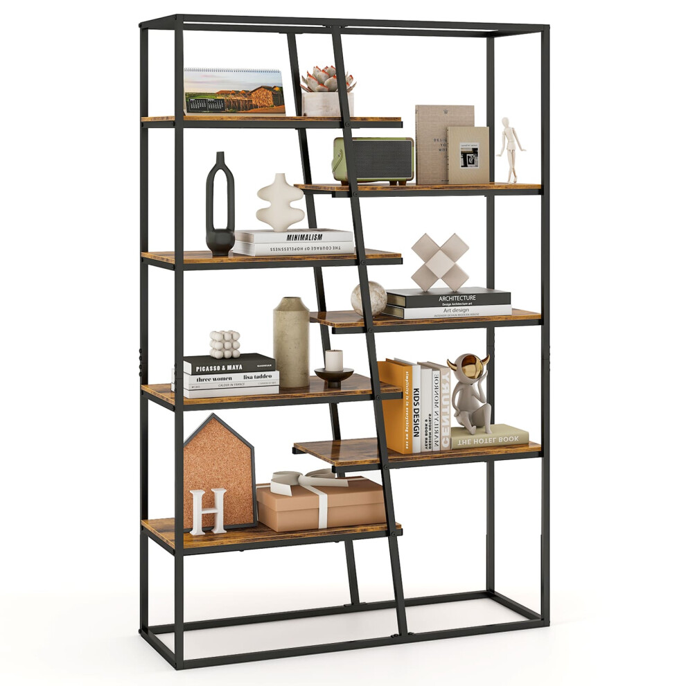 Tall Bookshelf 7-Tier Industrial Etagere Bookcase Display Rack-Brown