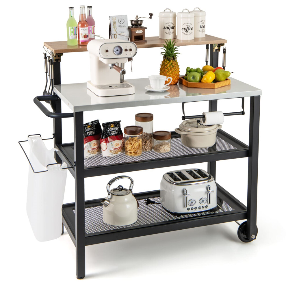 Rolling Bar Cart Movable Pizza Oven Stand with Flip-up Table