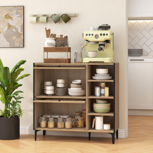 Casart Shoe Storage Cabinet Rustic Shoe Rack w/ Flip Doors & Removable Shelves 2