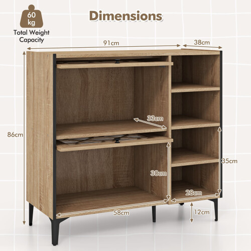 Casart Shoe Storage Cabinet Rustic Shoe Rack w/ Flip Doors & Removable Shelves 1