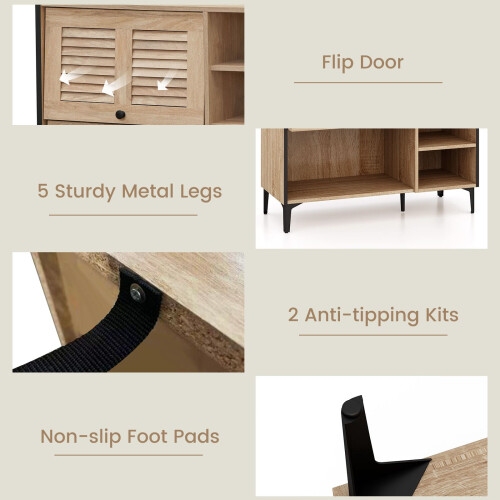 Casart Shoe Storage Cabinet Rustic Shoe Rack w/ Flip Doors & Removable Shelves 2