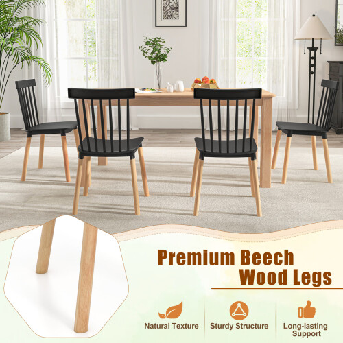 Casart Set of 4 Windsor Dining Chairs Armless Kitchen Side Chairs with Spindle Backs 2