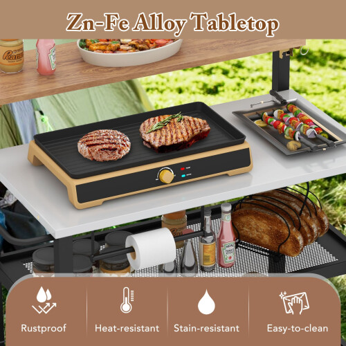 Casart Rolling Bar Cart Movable Pizza Oven Stand with Flip-up Table 1