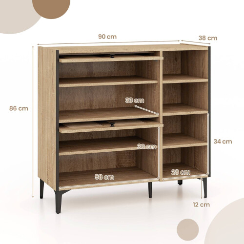 Casart Shoe Storage Cabinet Rustic Shoe Rack w/ Flip Doors & Removable Shelves 1