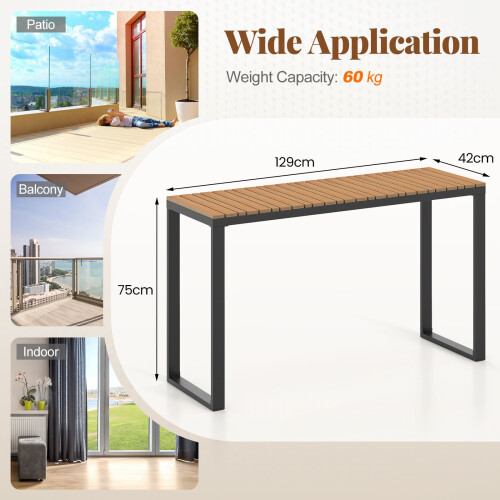 Casart Outdoor Rectangle Console Table Patio Side Table w/Metal Frame-Brown 1