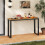 Casart Outdoor Rectangle Console Table Patio Side Table w/Metal Frame-Brown 7