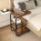 Casart Set of 2 C-shaped Side Table Mobile Sofa Table w/ Shelves-Brown 4