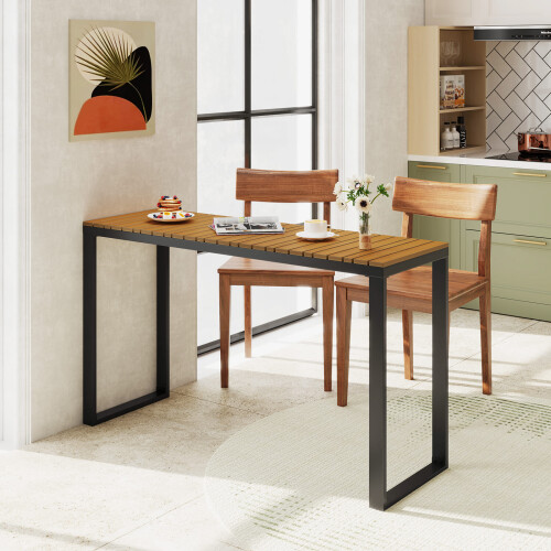 Casart Outdoor Rectangle Console Table Patio Side Table w/Metal Frame-Brown 2